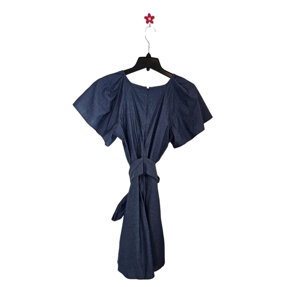 Parker 100% Cotton V Neck Mini Blue Dress Small Preowned - Picture 7 of 9